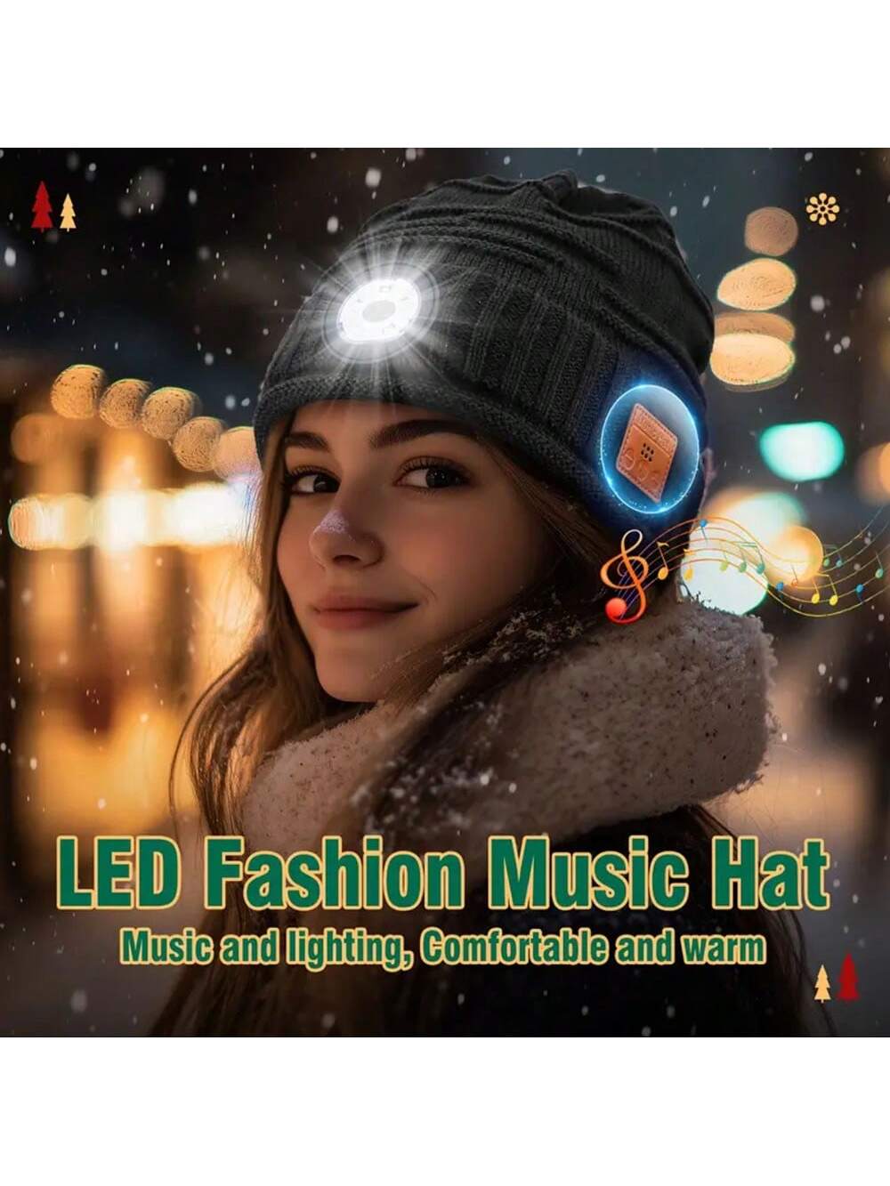 1pc Men Women Gift Brimless Hat, With Lights With Headphones, To Listen To Songs And Answer Phone, Stocking Stuffers, Women's Men's Rechargeable Hat LED Flashlight Winter Hat, Gift For Dad Mom