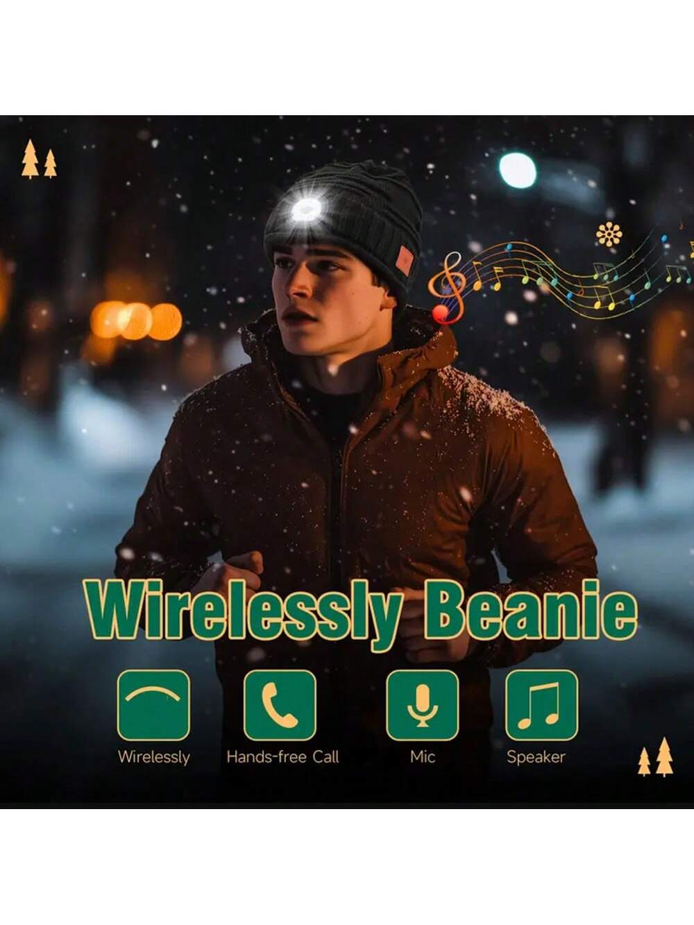 1pc Men Women Gift Brimless Hat, With Lights With Headphones, To Listen To Songs And Answer Phone, Stocking Stuffers, Women's Men's Rechargeable Hat LED Flashlight Winter Hat, Gift For Dad Mom