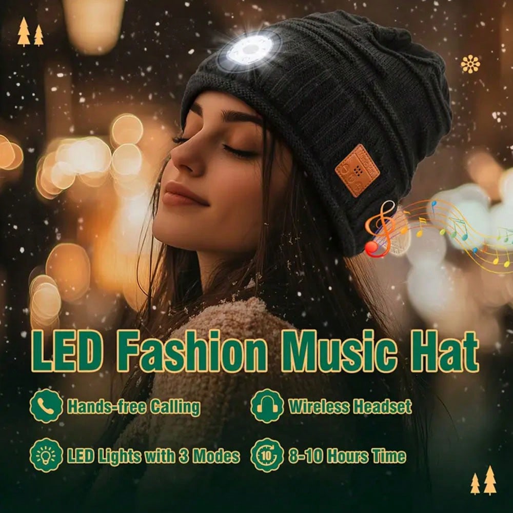 1pc Men Women Gift Brimless Hat, With Lights With Headphones, To Listen To Songs And Answer Phone, Stocking Stuffers, Women's Men's Rechargeable Hat LED Flashlight Winter Hat, Gift For Dad Mom