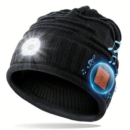 1pc Men Women Gift Brimless Hat, With Lights With Headphones, To Listen To Songs And Answer Phone, Stocking Stuffers, Women's Men's Rechargeable Hat LED Flashlight Winter Hat, Gift For Dad Mom