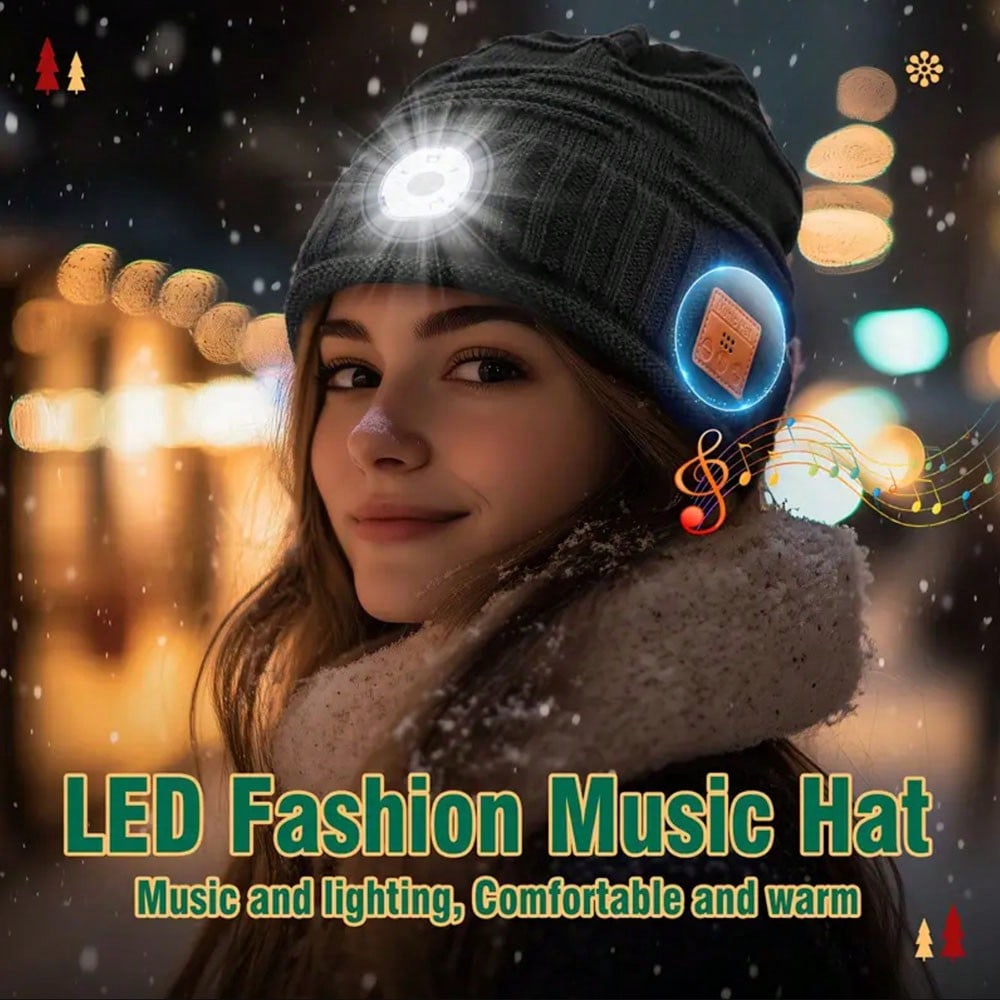 1pc Men Women Gift Brimless Hat, With Lights With Headphones, To Listen To Songs And Answer Phone, Stocking Stuffers, Women's Men's Rechargeable Hat LED Flashlight Winter Hat, Gift For Dad Mom