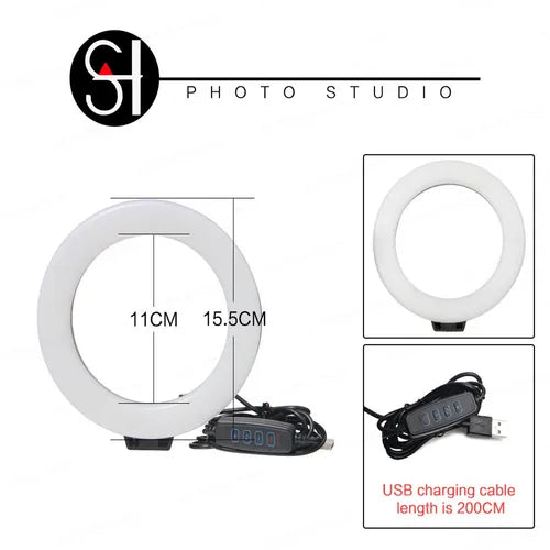 SH 16cm 6 inch Ring Light With Tripod Stand Usb Charge Selfie Led Lamp Dimmable Photography Light For Photo Photography Studio